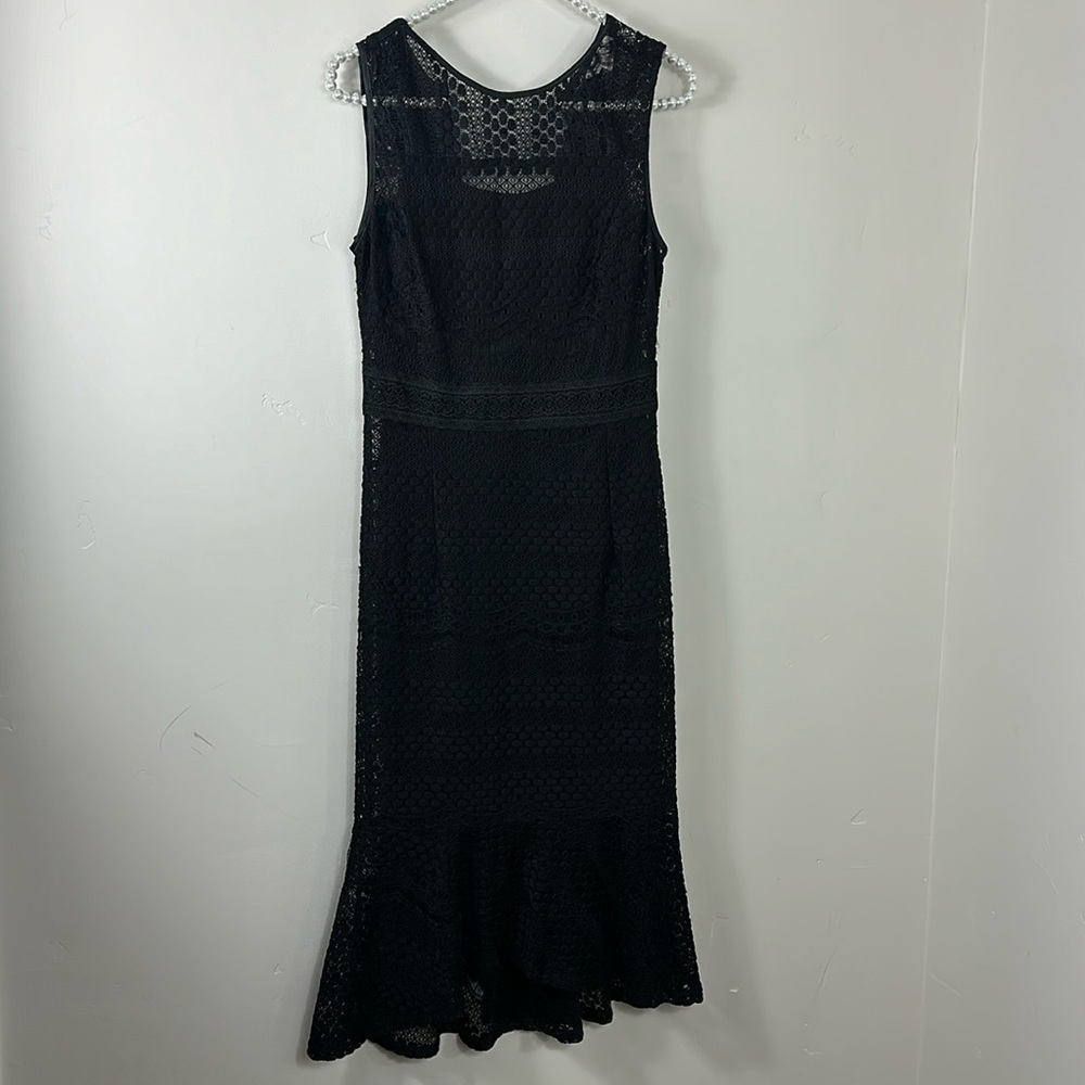 Nanette Lepore Black Crochet Lace Midi Sleeveless Party Cocktail Dress 2